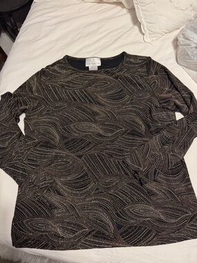 Susan Graver Black Top with Gold Metallic Threading. Sparkling